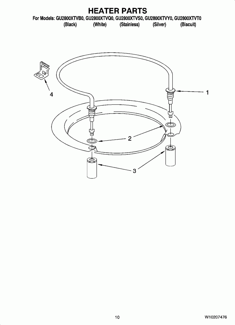 HEATER PARTS Diagram and Parts List for  Whirlpool Dishwasher