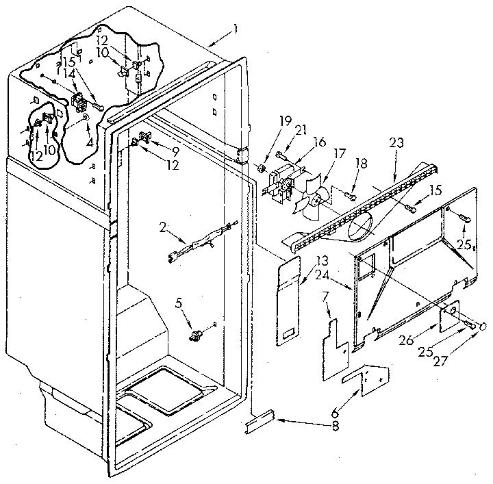 Liner Diagram and Parts List for ET20AKXSN07  Whirlpool Refrigerator