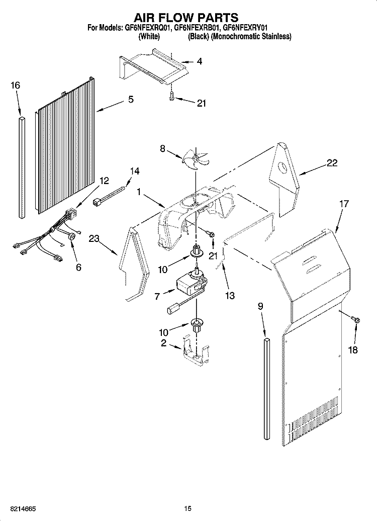 AIR FLOW PARTS Diagram and Parts List for GF6NFEXRB01  Whirlpool Refrigerator