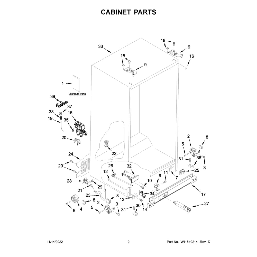 Cabinet Parts Diagram and Parts List for  Whirlpool Refrigerator