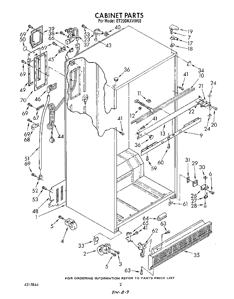 CABINET Diagram and Parts List for ET20DKXVF02  Whirlpool Refrigerator