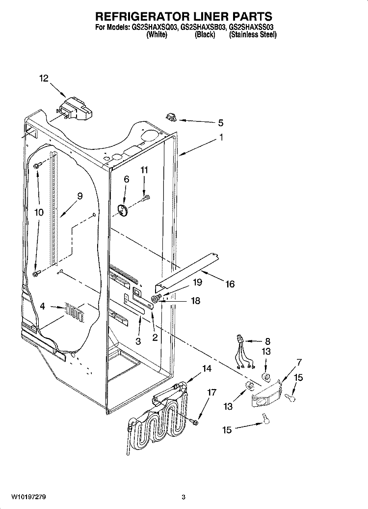 REFRIGERATOR LINER PARTS Diagram and Parts List for GS2SHAXSB03  Whirlpool Refrigerator