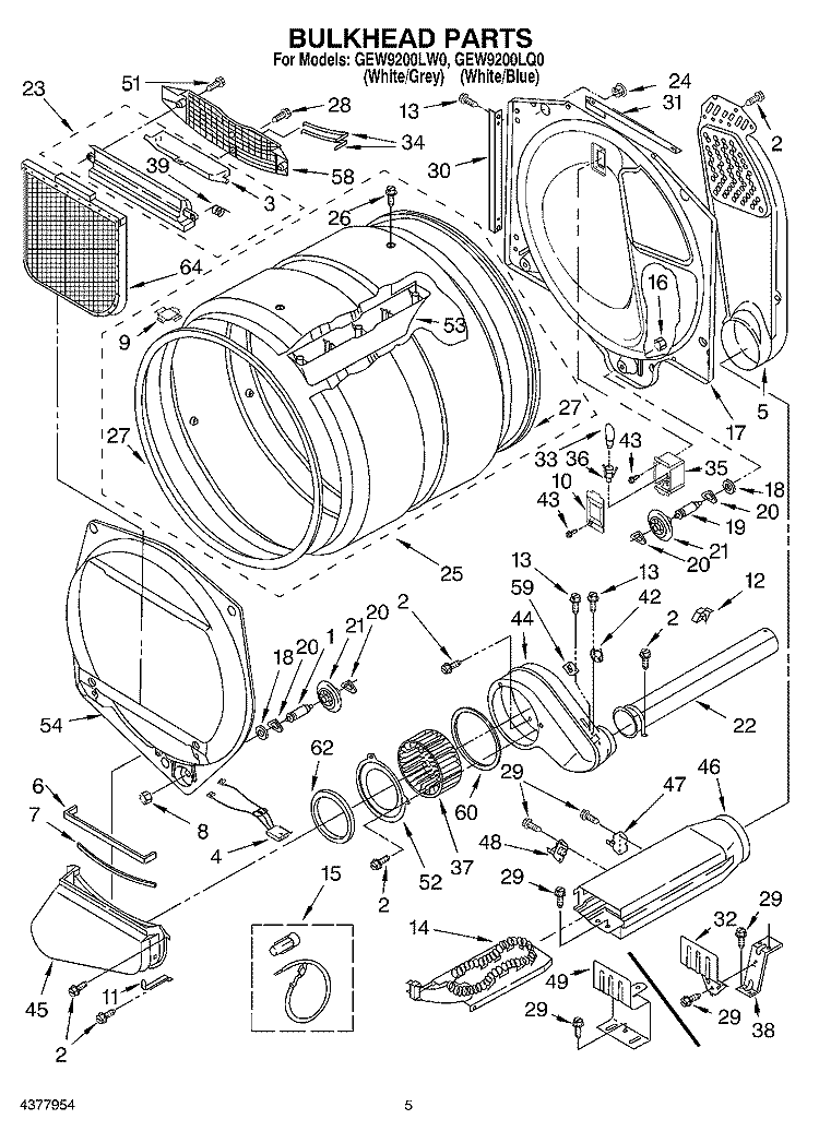 BULKHEAD Diagram and Parts List for  Whirlpool Dryer
