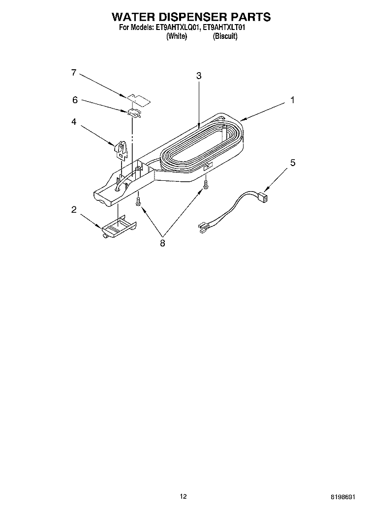 WATER DISPENSER PARTS, OPTIONAL PARTS Diagram and Parts List for ET9AHTXLT01  Whirlpool Refrigerator