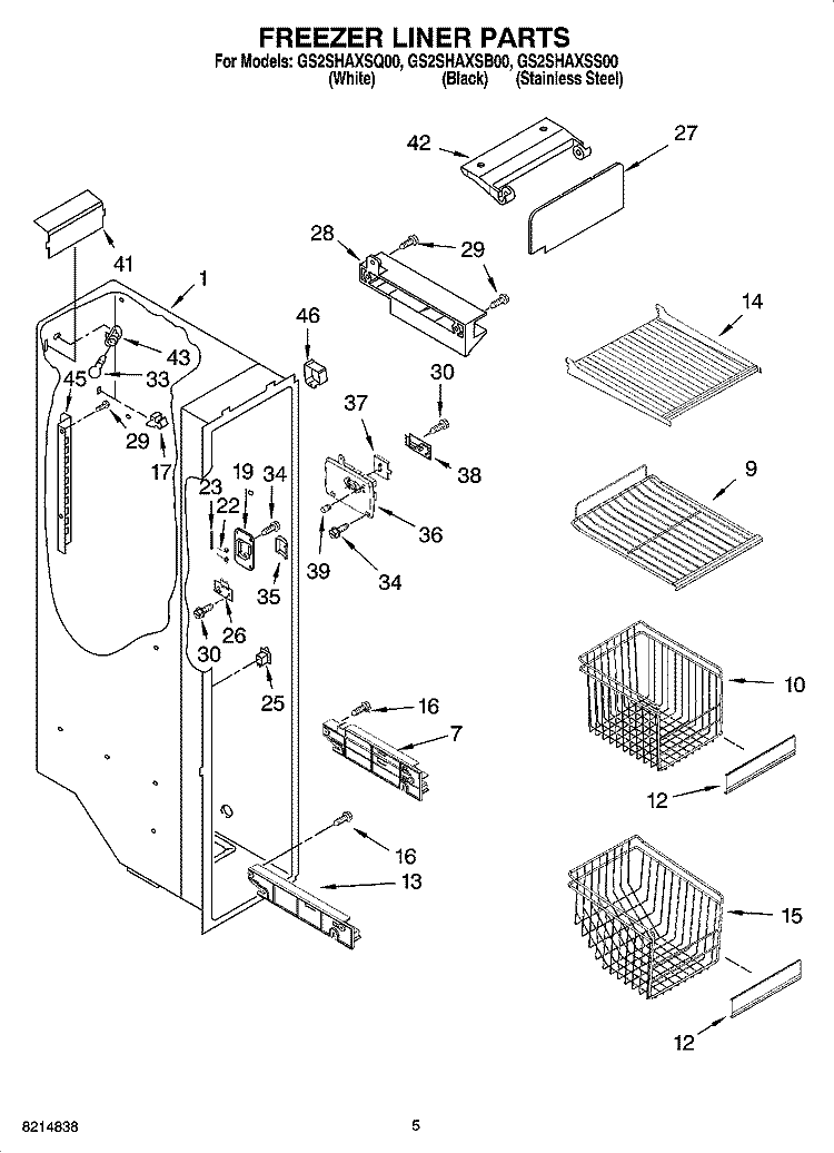 FREEZER LINER PARTS Diagram and Parts List for GS2SHAXSS00  Whirlpool Refrigerator