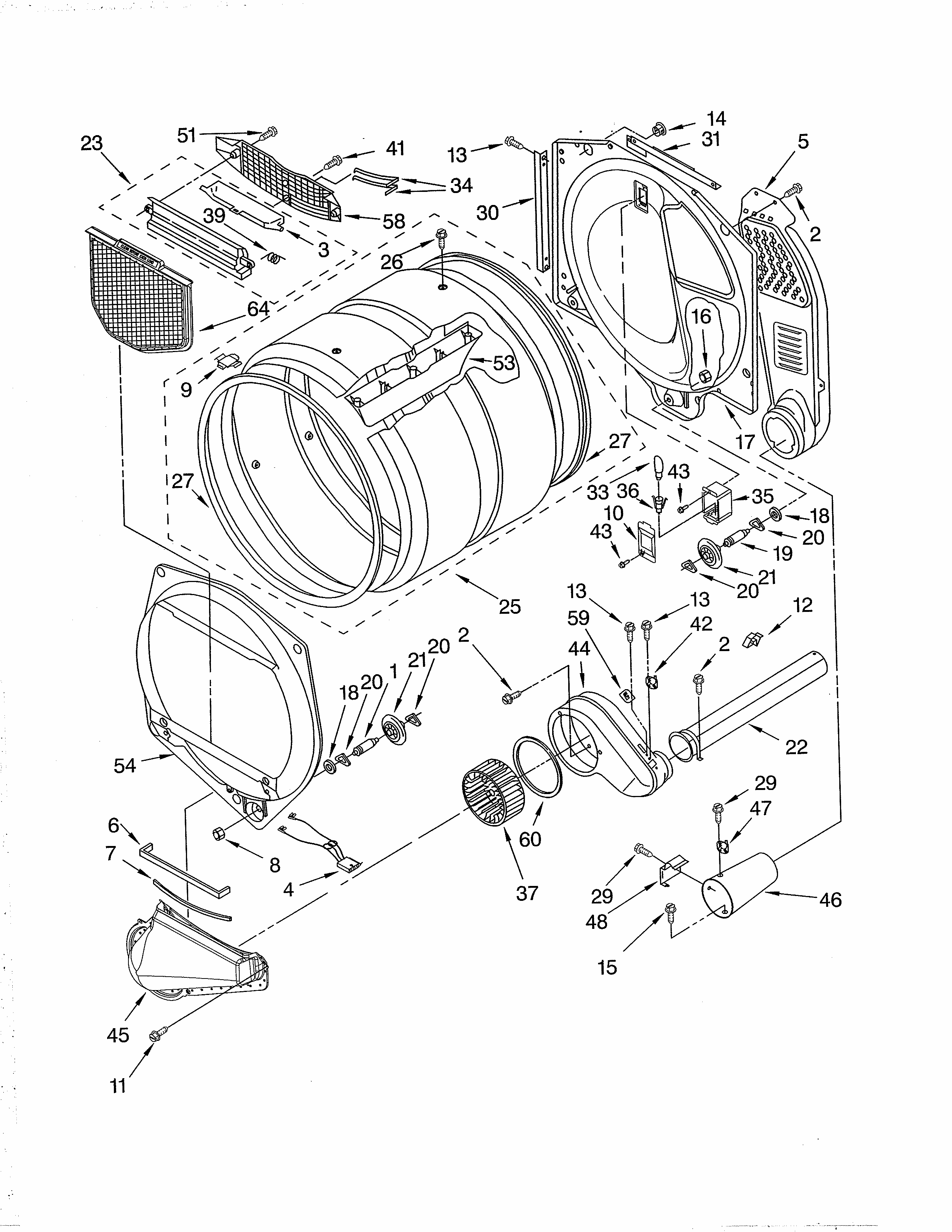 Bulkhead Diagram and Parts List for 11094834202  Kenmore Dryer