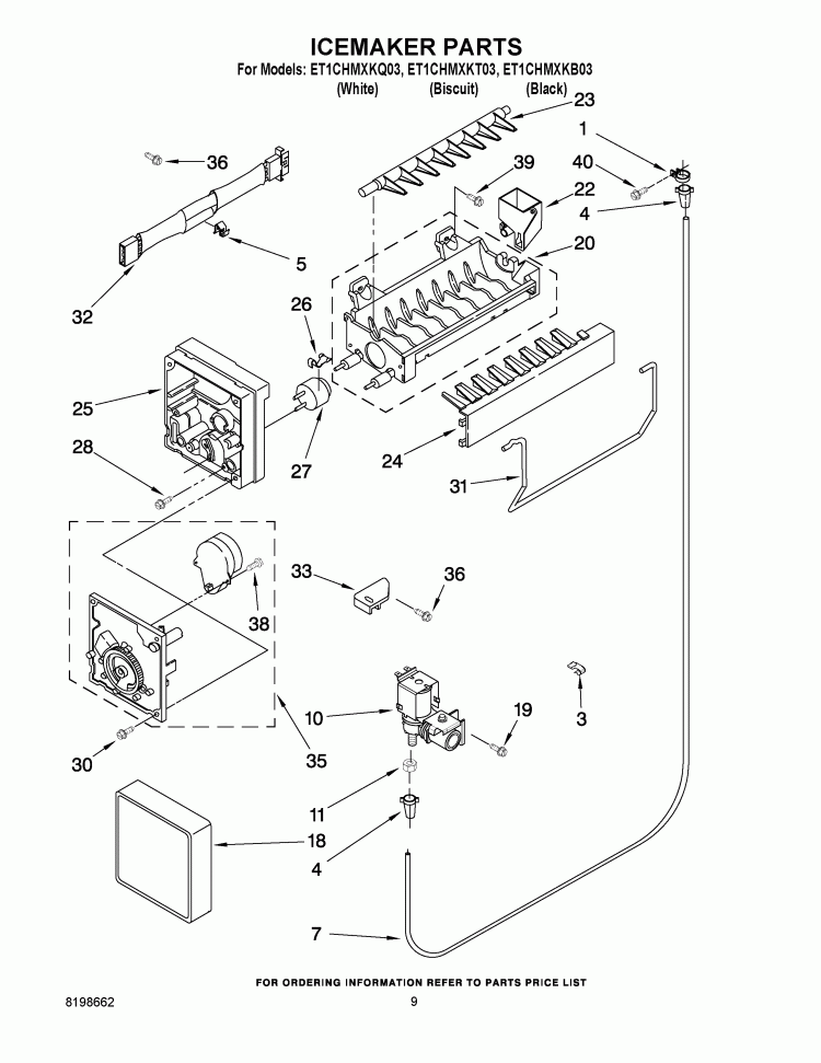 ICEMAKER PARTS Diagram and Parts List for ET1CHMXKT03  Whirlpool Refrigerator