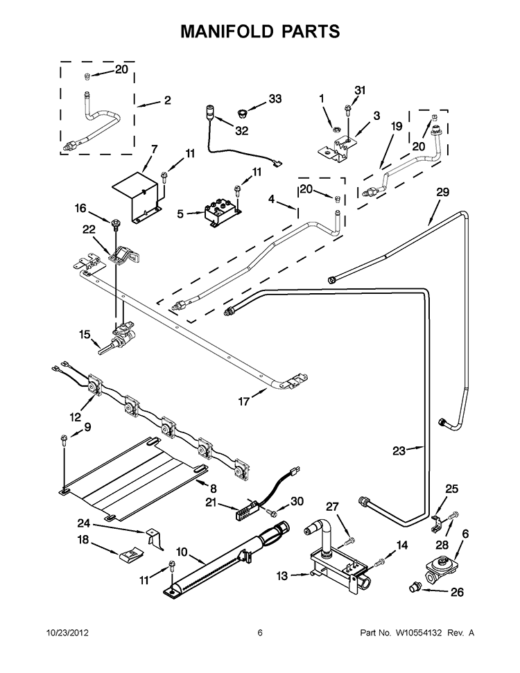 MANIFOLD PARTS Diagram and Parts List for  Whirlpool Range