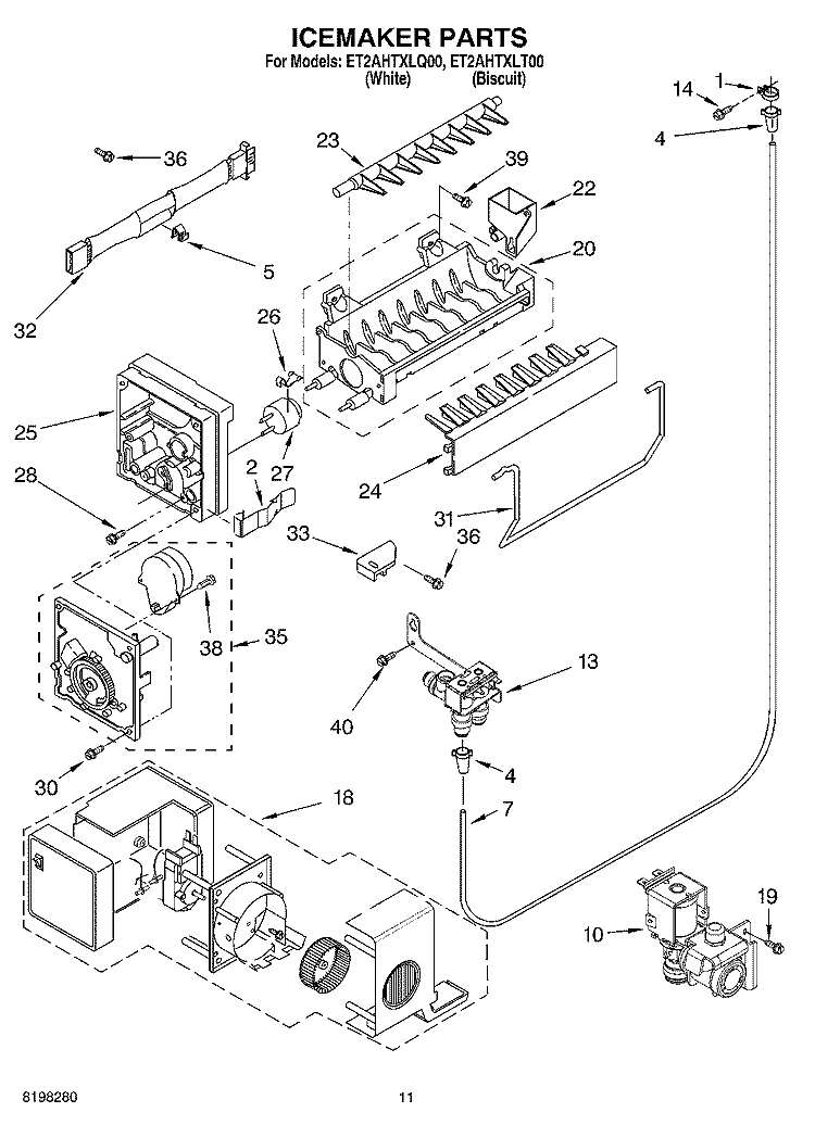 ICE MAKER Diagram and Parts List for ET2AHTXLT00  Whirlpool Refrigerator