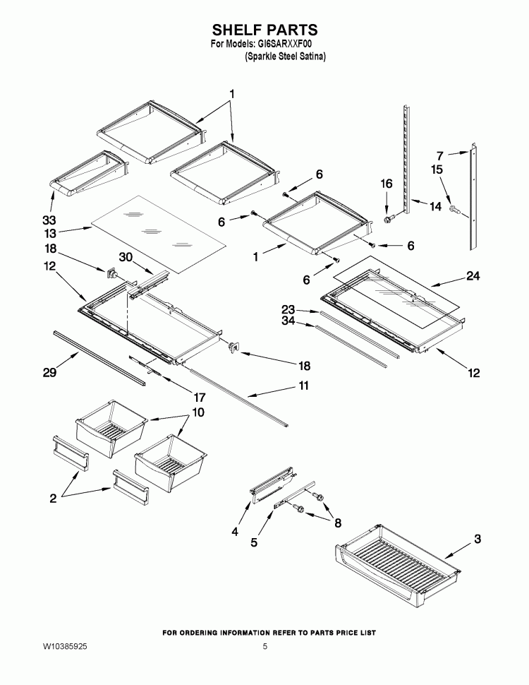 SHELF PARTS Diagram and Parts List for GI6SARXXF00  Whirlpool Refrigerator
