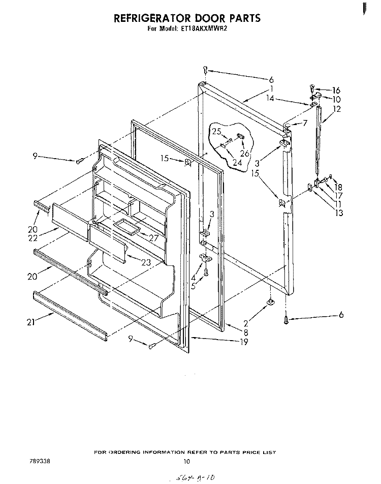REFRIGERATOR DOOR , PARTS NOT ILLUS Diagram and Parts List for ET18AKXMWR2  Whirlpool Refrigerator