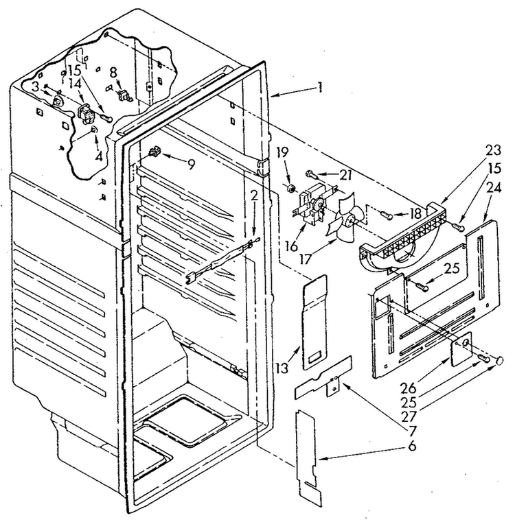 Liner Diagram and Parts List for ET18JKXSN04  Whirlpool Refrigerator