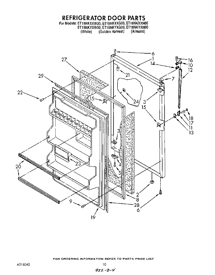 REFRIGERATOR DOOR , LIT/OPTIONAL Diagram and Parts List for ET18NKXXN00  Whirlpool Refrigerator