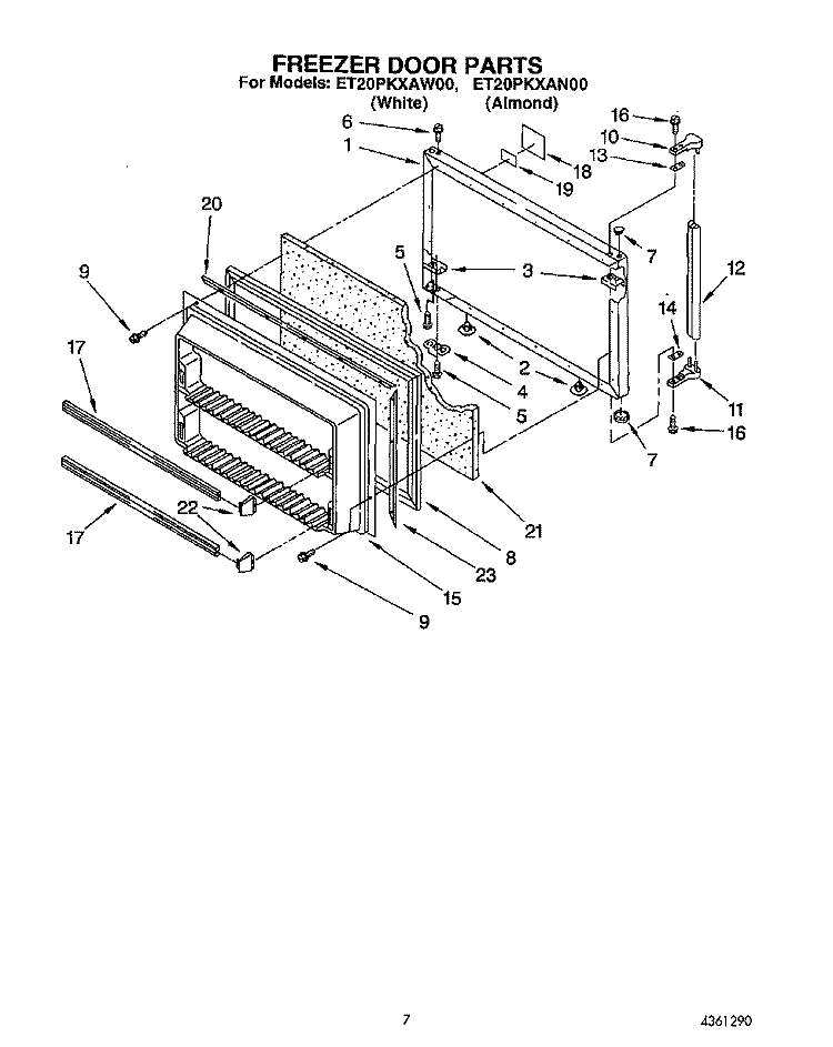 FREEZER DOOR Diagram and Parts List for ET20PKXAN00  Whirlpool Refrigerator