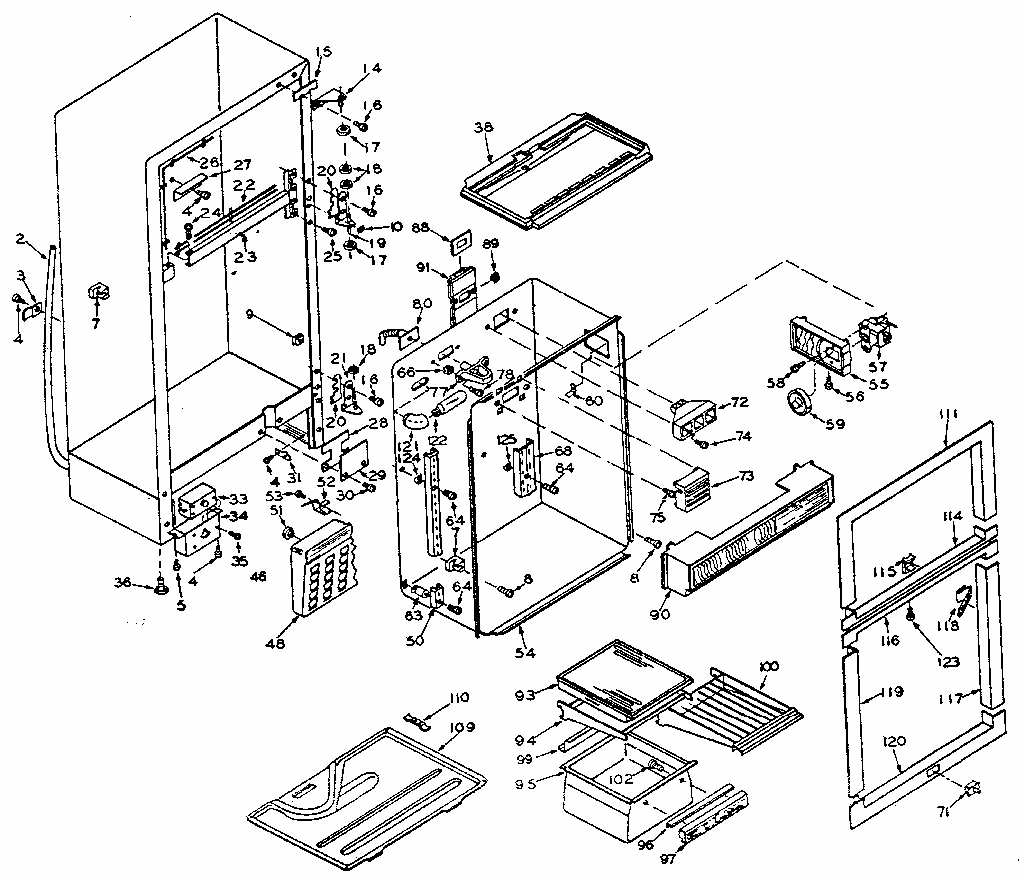 Cabinet Parts Diagram and Parts List for 106U16ESL2  Kenmore Refrigerator
