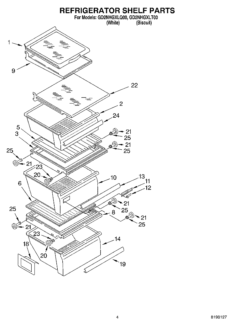 REFRIGERATOR SHELF Diagram and Parts List for GD2NHGXLT00  Whirlpool Refrigerator