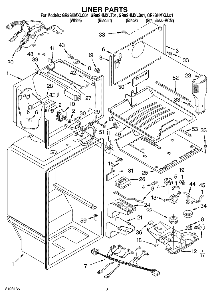 LINER Diagram and Parts List for GR9SHMXLT01  Whirlpool Refrigerator