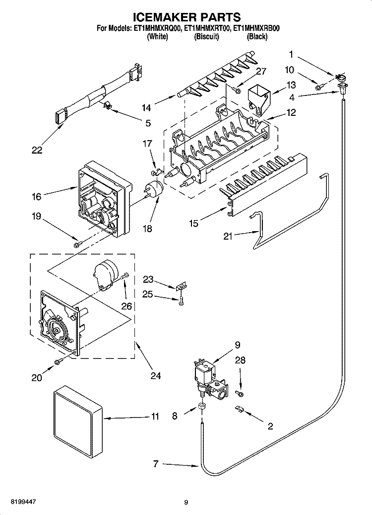 ICEMAKER PARTS Diagram and Parts List for ET1MHMXRT00  Whirlpool Refrigerator