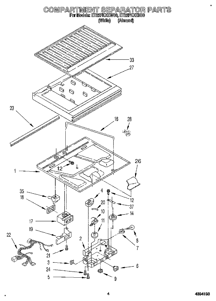 COMPARTMENT SEPARATOR Diagram and Parts List for ET22PKXEN00  Whirlpool Refrigerator