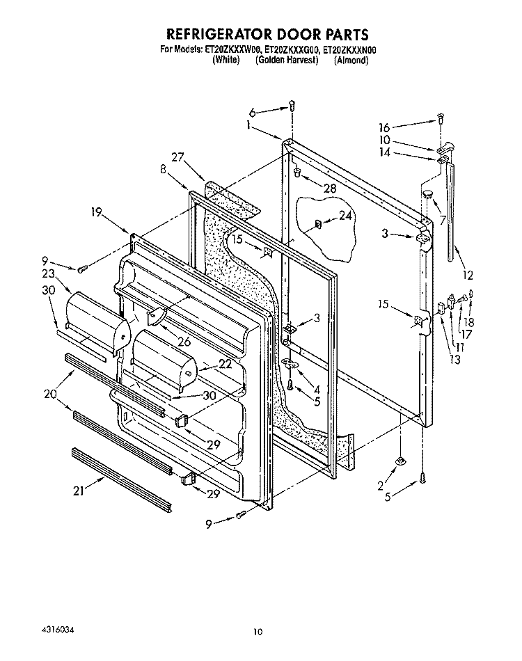 REFRIGERATOR DOOR, LIT/OPTIONAL Diagram and Parts List for ET20ZKXXW00  Whirlpool Refrigerator