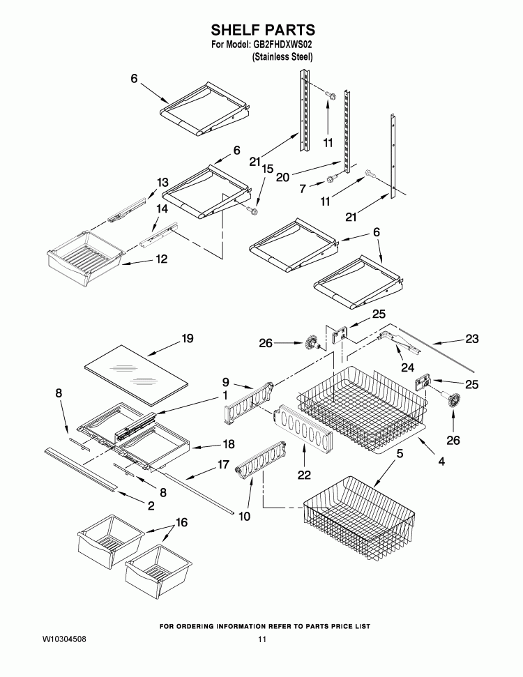 SHELF PARTS Diagram and Parts List for GB2FHDXWS02  Whirlpool Refrigerator