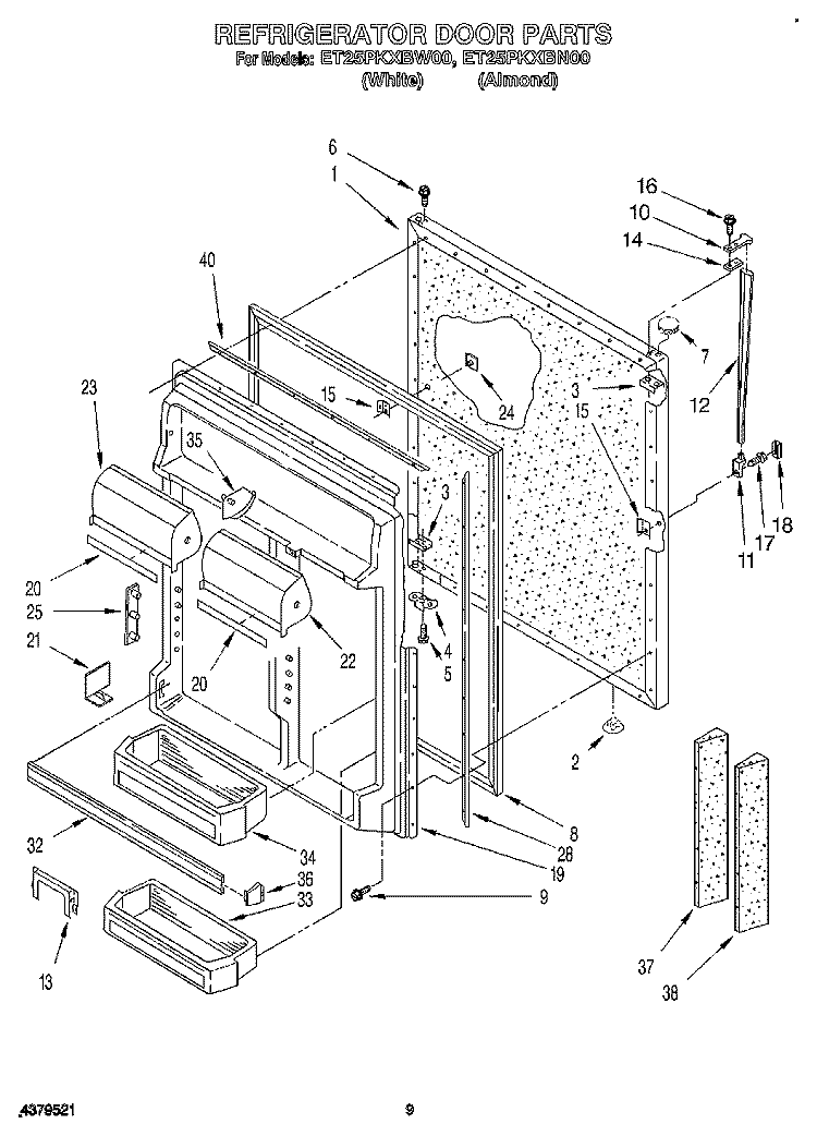 REFRIGERATOR DOOR Diagram and Parts List for ET25PKXBN00  Whirlpool Refrigerator