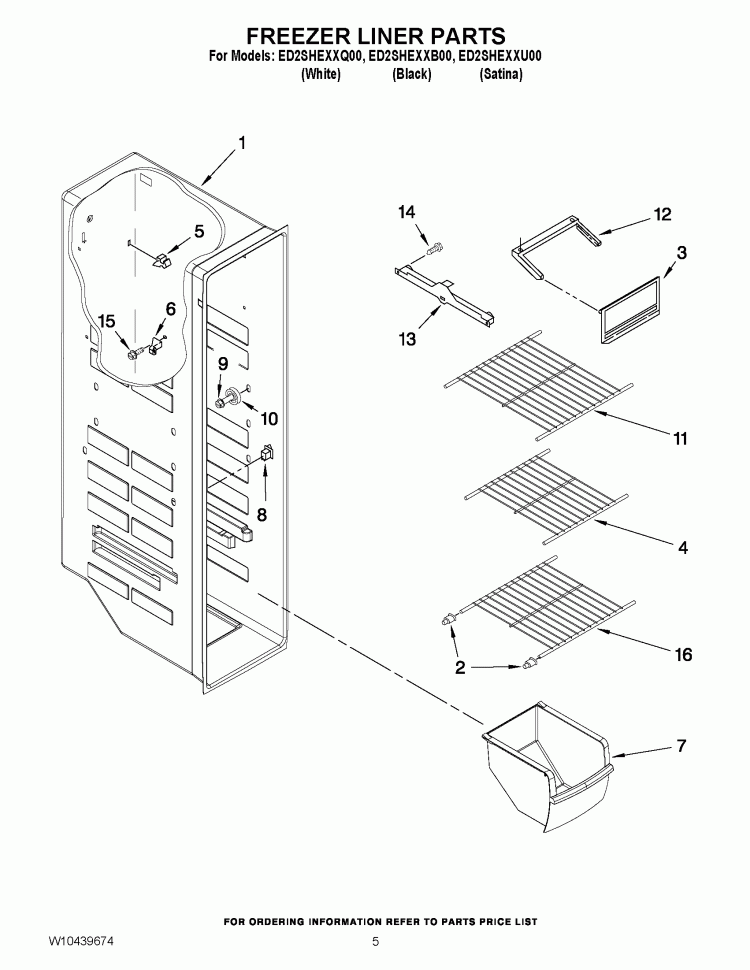 FREEZER LINER PARTS Diagram and Parts List for  Whirlpool Refrigerator