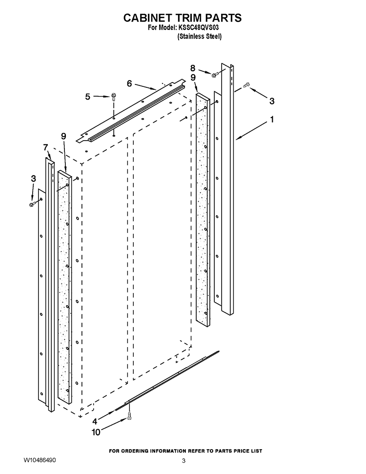 CABINET TRIM PARTS Diagram and Parts List for  KitchenAid Refrigerator