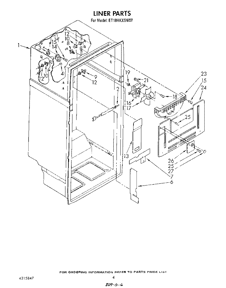 LINER Diagram and Parts List for ET18HKXSW07  Whirlpool Refrigerator