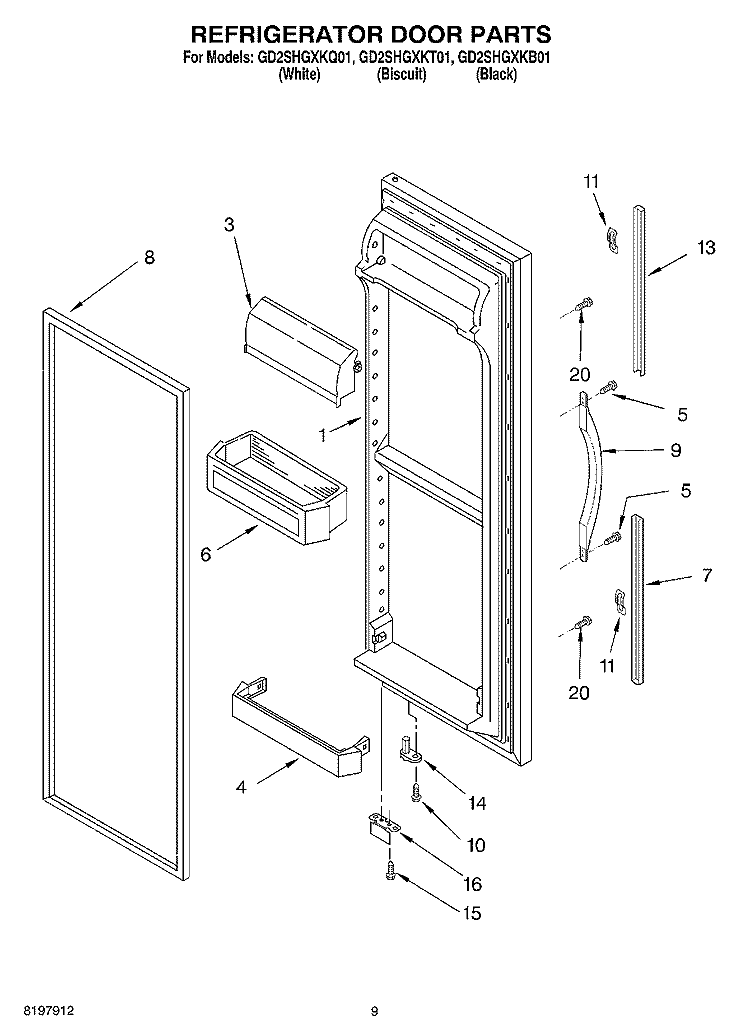 REFRIGERATOR DOOR Diagram and Parts List for GD2SHGXKB01  Whirlpool Refrigerator