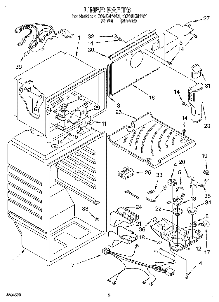 LINER Diagram and Parts List for ET20NKXFN01  Whirlpool Refrigerator