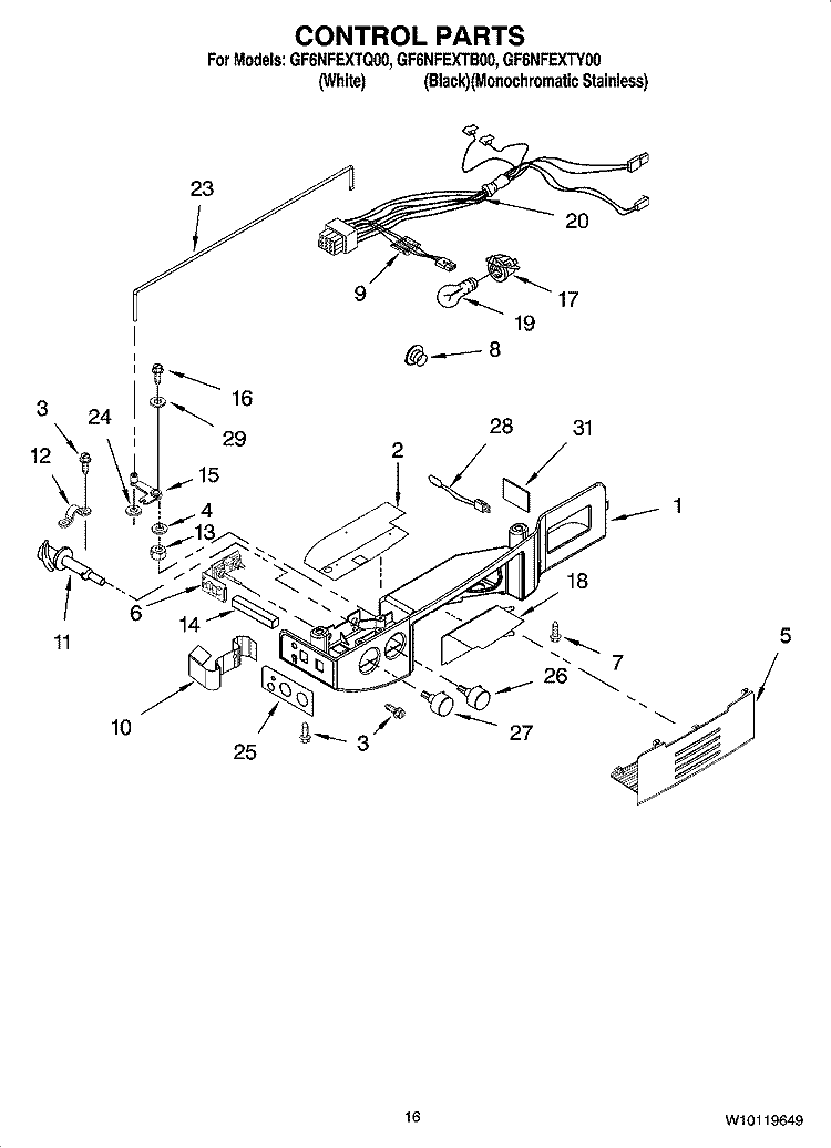 CONTROL PARTS Diagram and Parts List for GF6NFEXTB00  Whirlpool Refrigerator