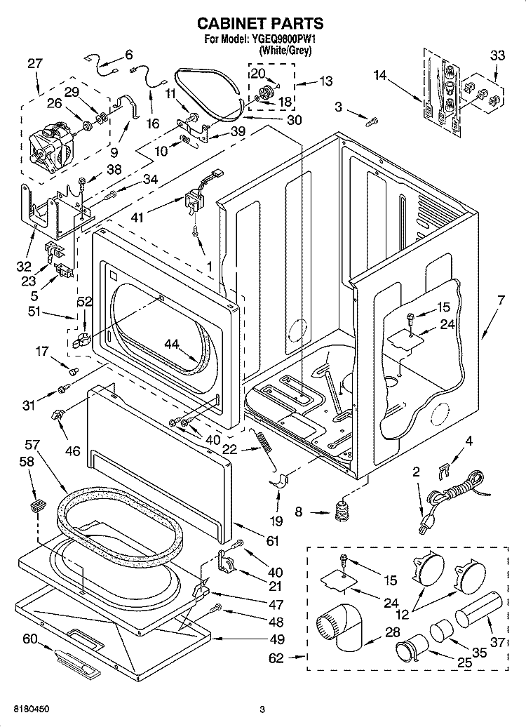 CABINET PARTS Diagram and Parts List for  Whirlpool Dryer
