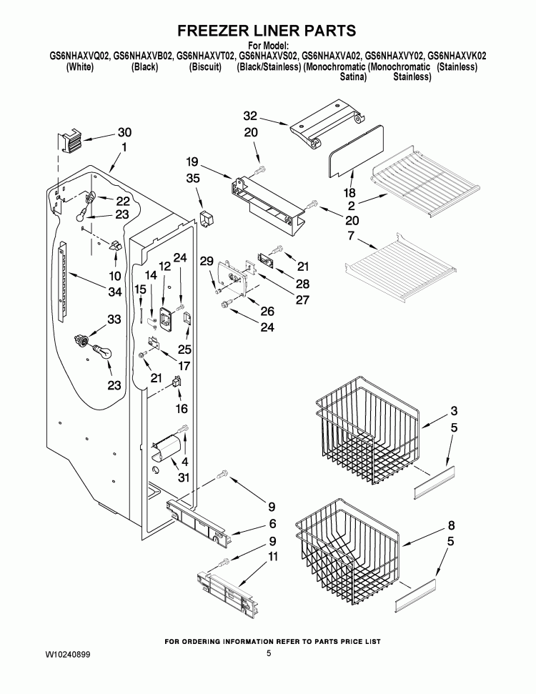 FREEZER LINER PARTS Diagram and Parts List for GS6NHAXVA02  Whirlpool Refrigerator