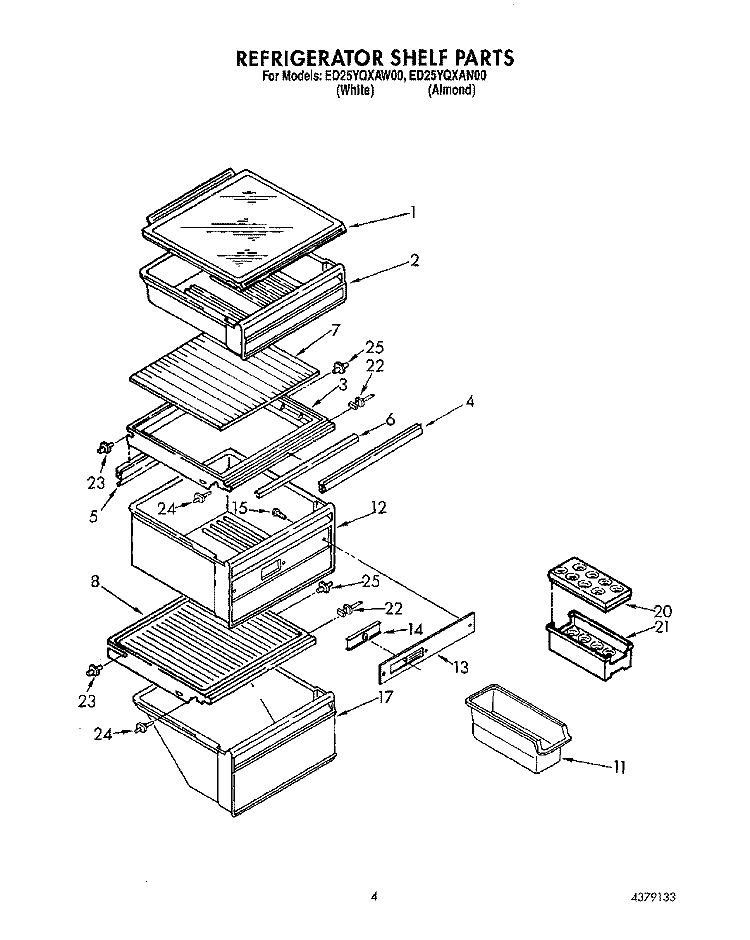 REFRIGERATOR SHELF Diagram and Parts List for ED25YQXAW00  Whirlpool Refrigerator