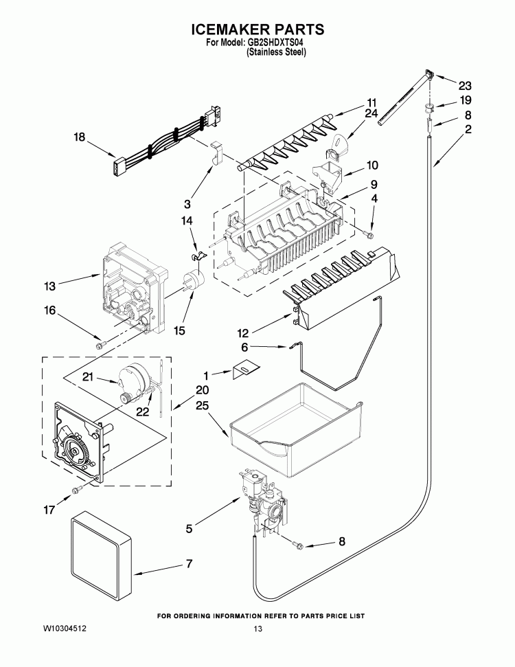 ICEMAKER PARTS Diagram and Parts List for GB2SHDXTS04  Whirlpool Refrigerator
