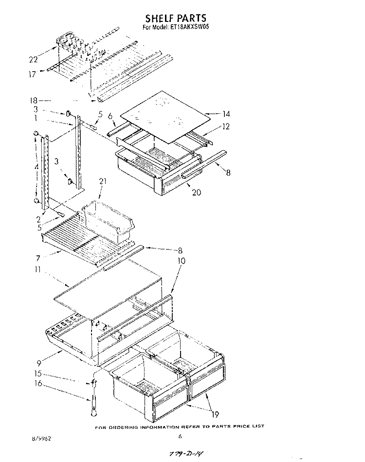SHELF Diagram and Parts List for ET18AKXSW05  Whirlpool Refrigerator