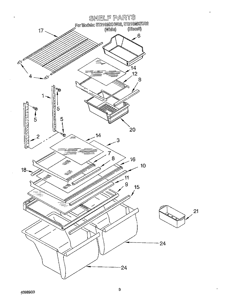 SHELF Diagram and Parts List for ET21GMXHW02  Whirlpool Refrigerator
