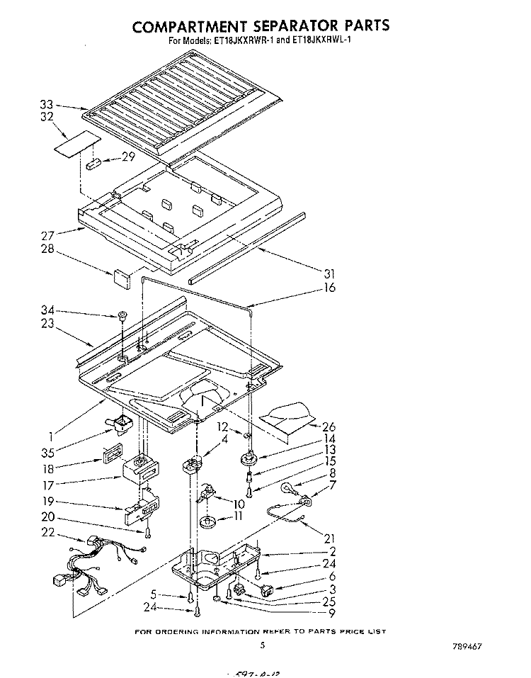COMPARTMENT SEPARATOR Diagram and Parts List for ET18JKXRWR1  Whirlpool Refrigerator