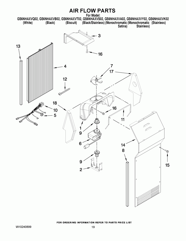 AIR FLOW PARTS Diagram and Parts List for GS6NHAXVA02  Whirlpool Refrigerator