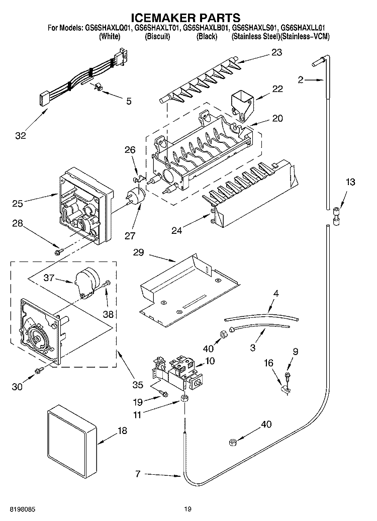 ICE MAKER, OPTIONAL Diagram and Parts List for GS6SHAXLT01  Whirlpool Refrigerator