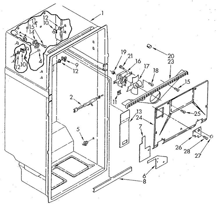 Liner Diagram and Parts List for ET20GKXSG01  Whirlpool Refrigerator