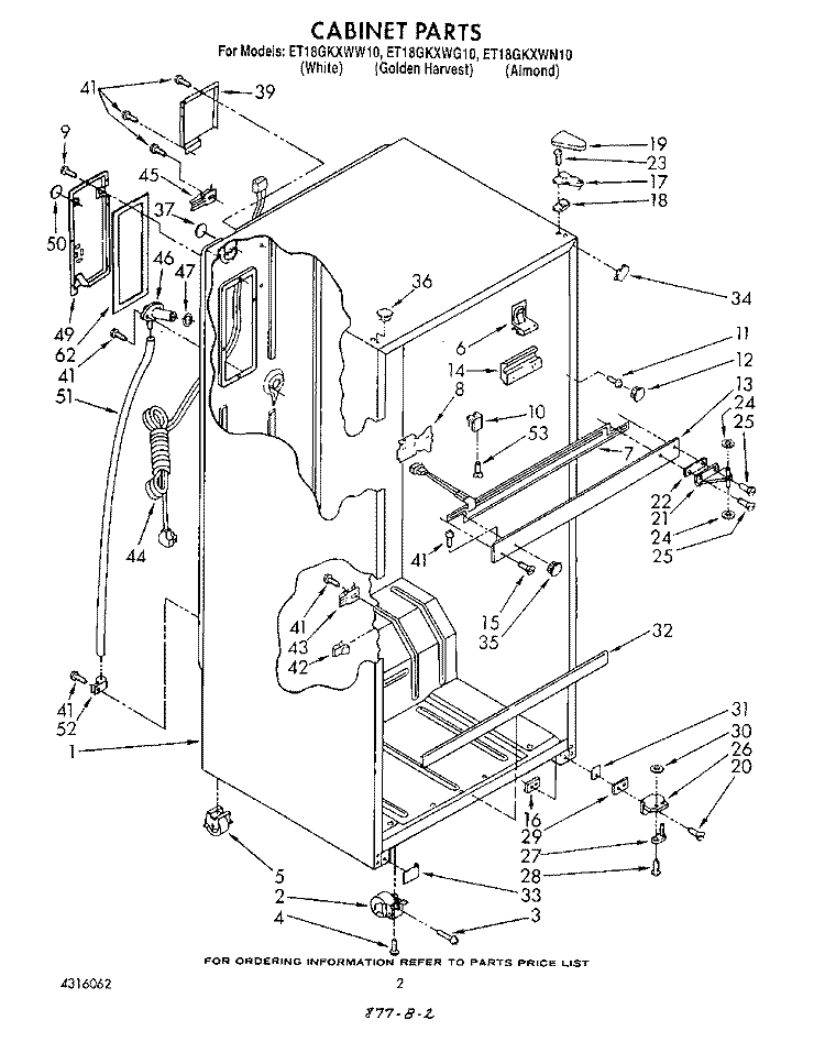 CABINET Diagram and Parts List for ET18GKXWG10  Whirlpool Refrigerator