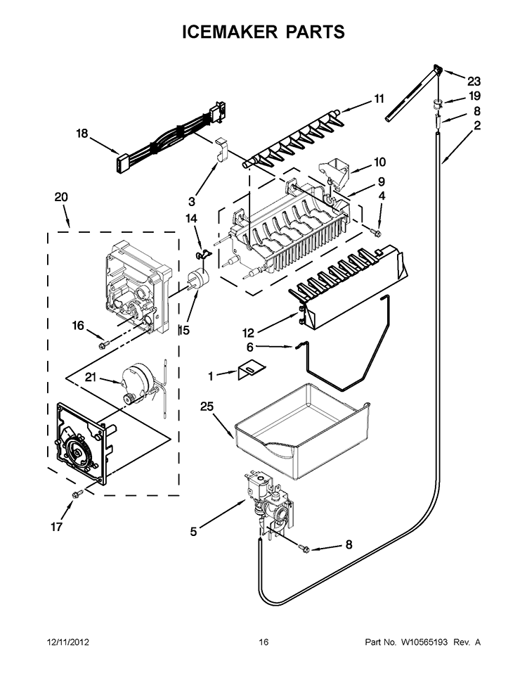 ICEMAKER PARTS Diagram and Parts List for GB9FHDXWS08  Whirlpool Refrigerator