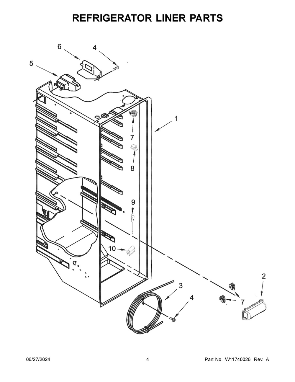 03 - Refrigerator Liner Parts Diagram and Parts List for  Whirlpool Refrigerator