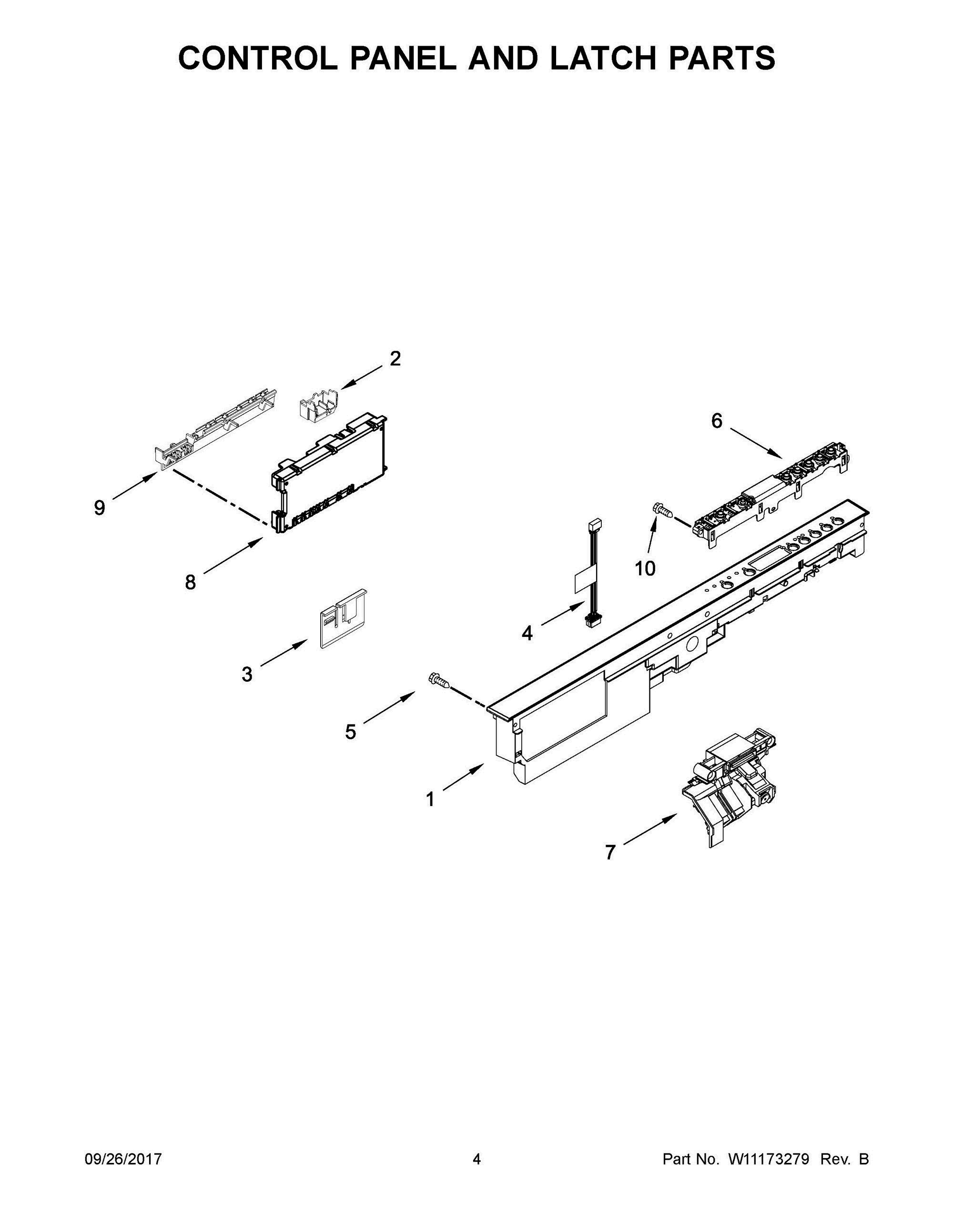03 - CONTROL PANEL AND LATCH PARTS Diagram and Parts List for  Whirlpool Dishwasher