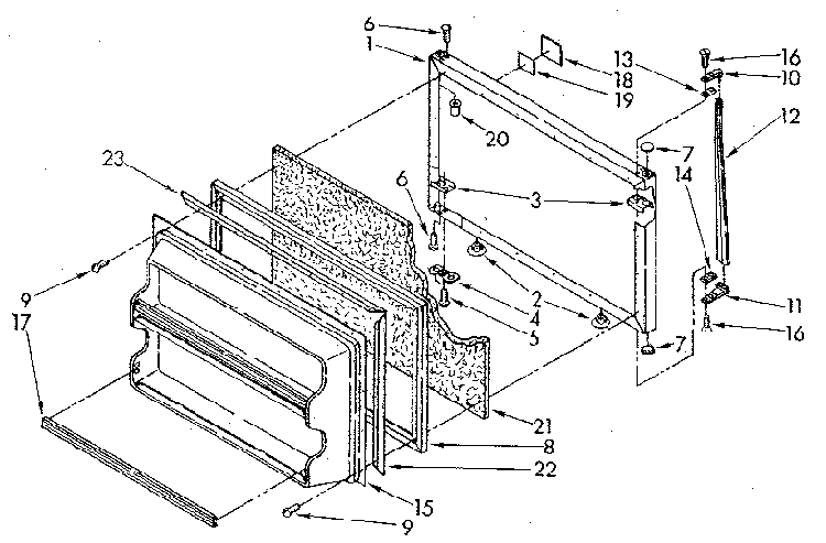 Freezer Door Diagram and Parts List for ET18JKXSF05  Whirlpool Refrigerator
