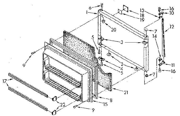 Freezer Door Diagram and Parts List for ET20NKXSM11  Whirlpool Refrigerator
