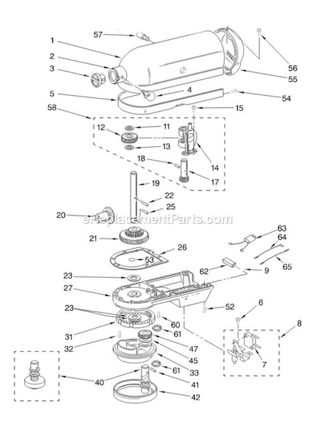 CASE, GEARING AND PLANETARY UNIT Diagram and Parts List for  KitchenAid Mixer