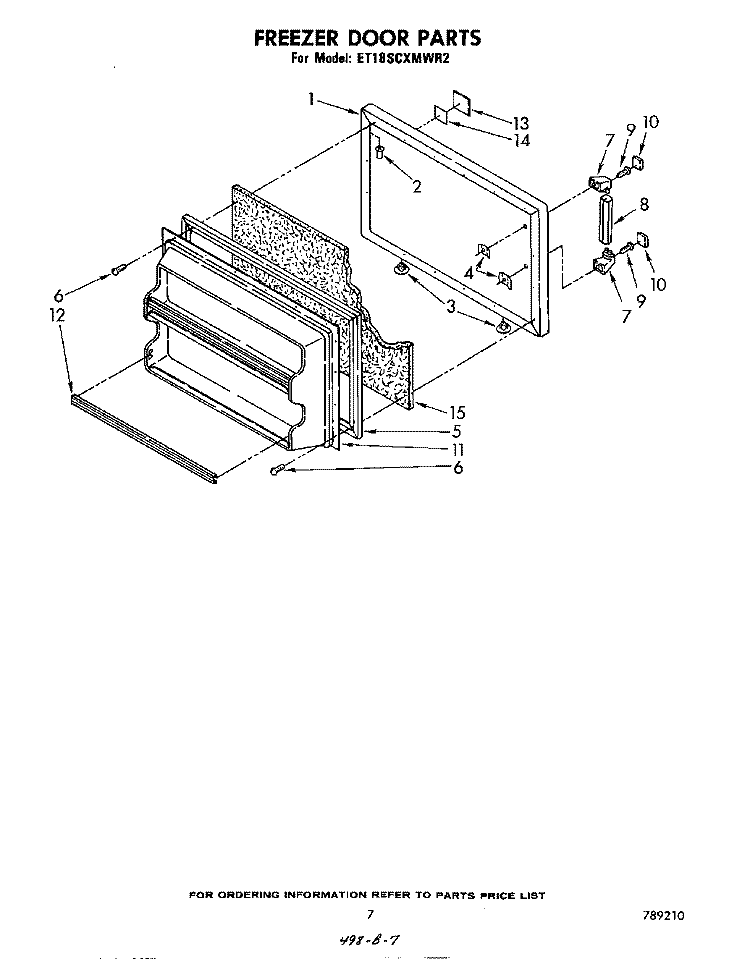 FREEZER DOOR Diagram and Parts List for ET18SCXMWR2  Whirlpool Refrigerator